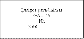 Įstaigos pavadinimas
GAUTA
Nr. 	
(data)
